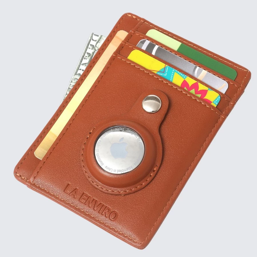 LA ENVIRO Braddon Leather Airtag Card Holder Wallet for iPhone - Tan