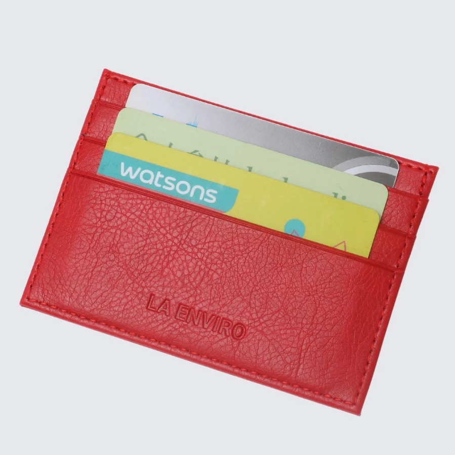 LA ENVIRO Unisex Red Avoca Genuine Leather Card Holder Wallet