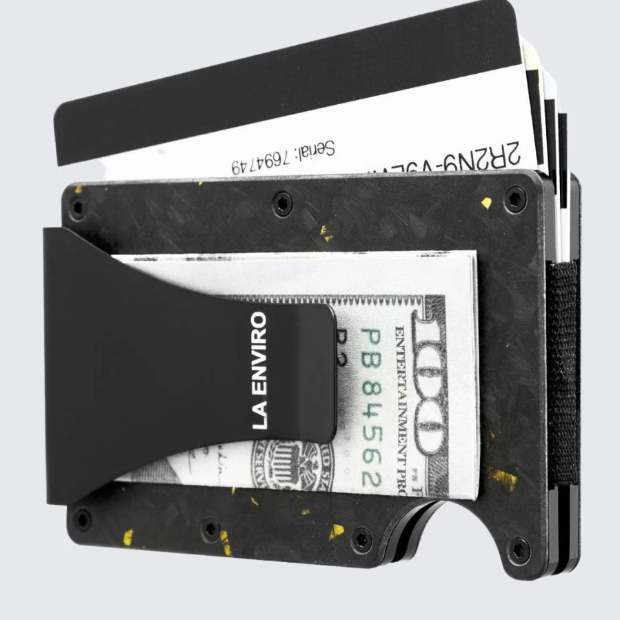 LA ENVIRO Forged Carbon Fiber Wallet with Matte Gold Finish - Luxury Slim RFID Blocking Men's Bifold