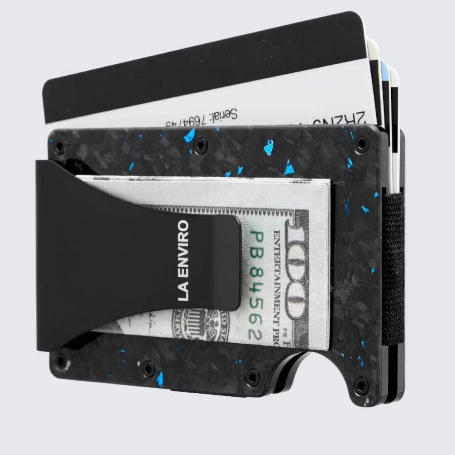 LA ENVIRO Forged Carbon Fiber Wallet - Glossy Blue Luxury Men's Bifold