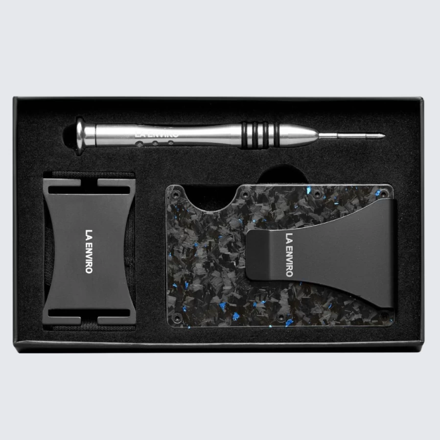 LA ENVIRO Forged Carbon Fiber Wallet - Glossy Blue Luxury Men's Bifold