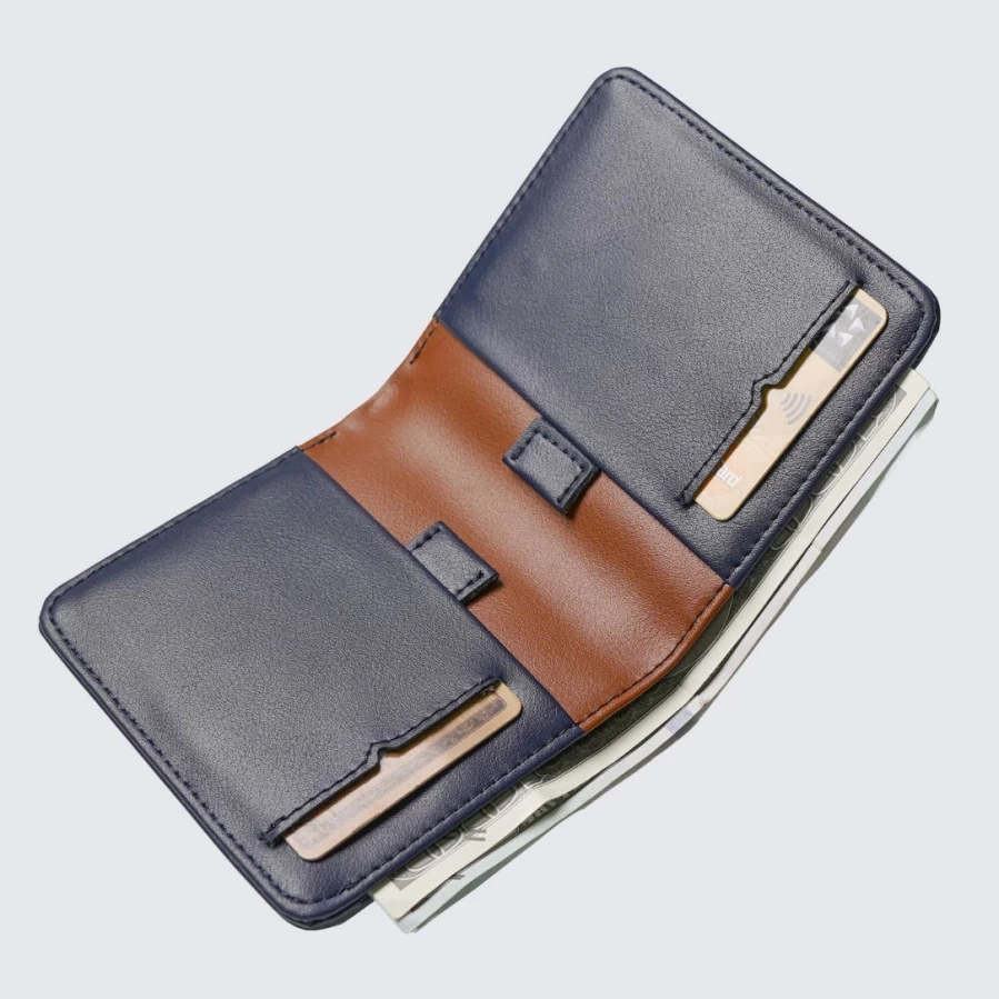LA ENVIRO Freo Airtag Wallet for iPhone - Slim RFID Blocking Blue Leather Tracker Card Holder