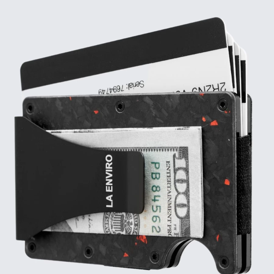 LA ENVIRO Forged Carbon Wallet in Matte Red | Premium Luxury Men's RFID Blocking Bifold