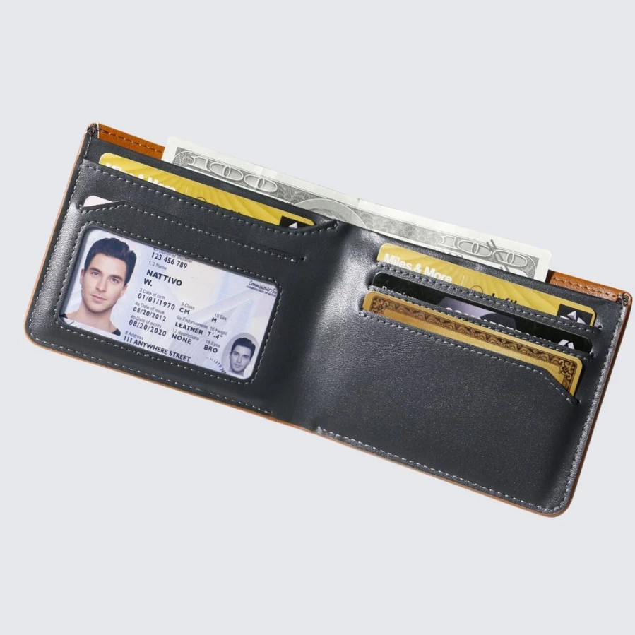 LA ENVIRO Newtown Genuine Leather Wallet for Men - Tan Bi-Fold RFID Blocking Slim Minimalist Design