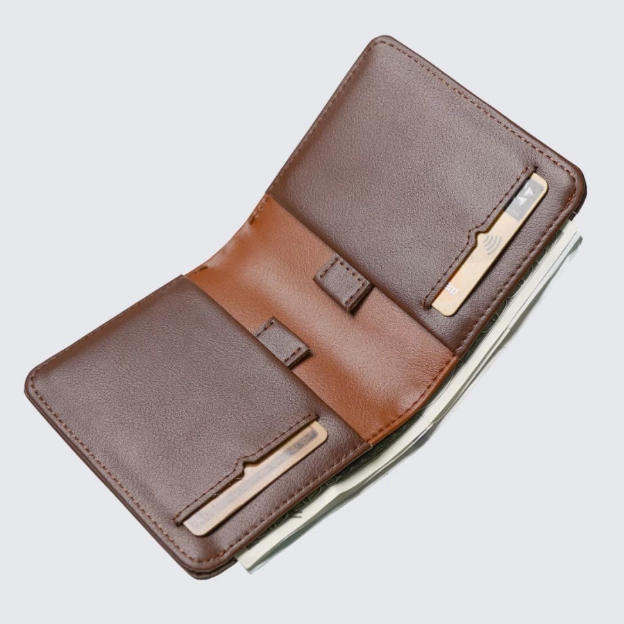 LA ENVIRO Freo Leather Wallet with Airtag Holder - Brown RFID Blocking Bifold Card Case