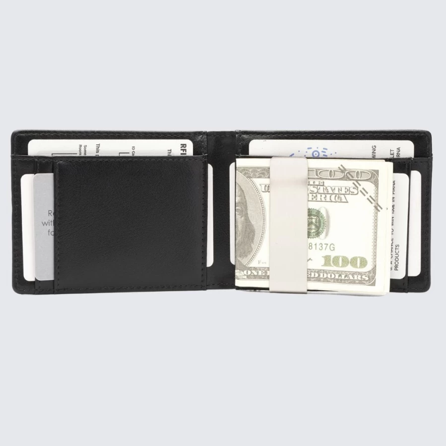 LA ENVIRO Yamba Black Leather Wallet for Men – Slim RFID Blocking Bifold Wallet