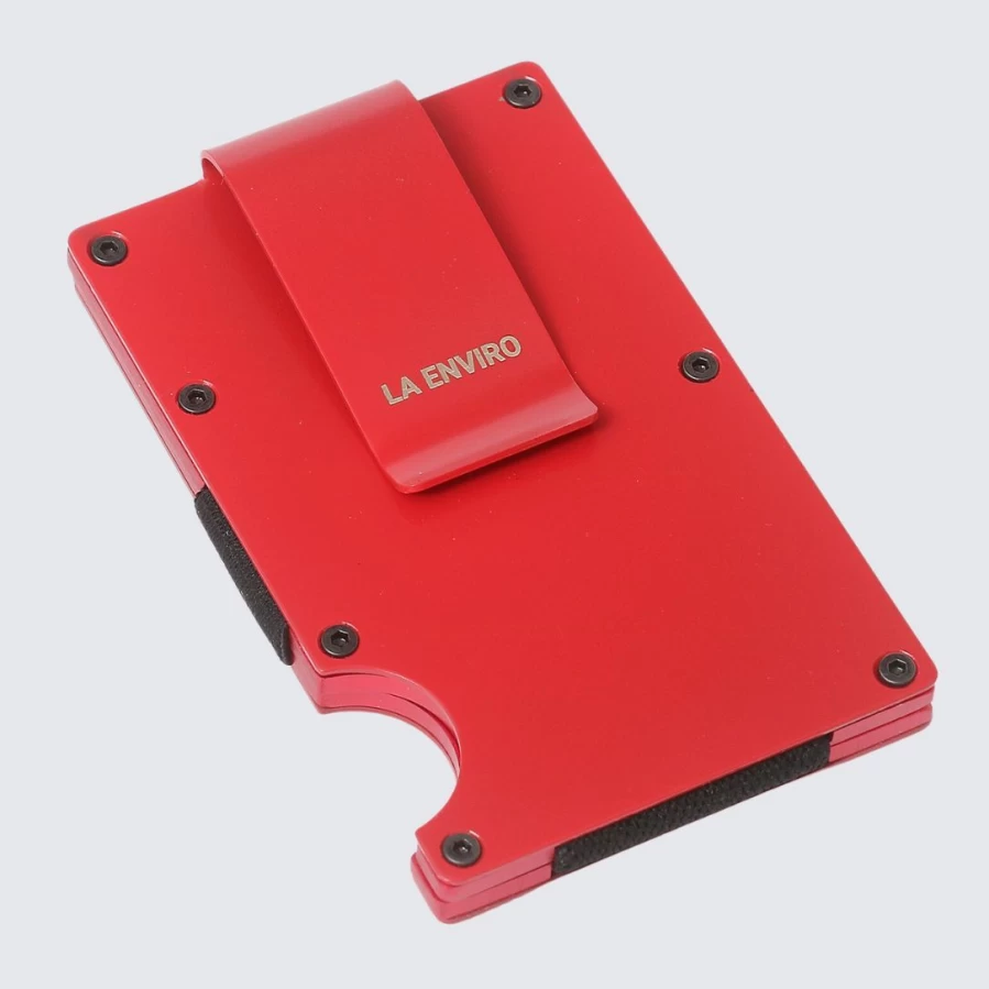 LA ENVIRO Minimalist Metal Wallet for Men & Women - Slim RFID Blocking Credit Card Holder (Red)