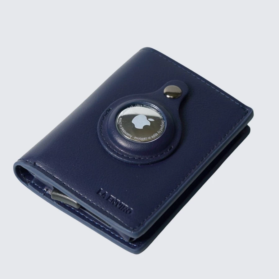 LA ENVIRO Fitzroy Blue Airtag Wallet - RFID Blocking Slim Minimalist Card Holder for iPhone