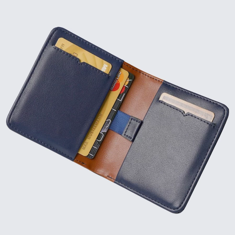 LA ENVIRO Freo Wallet - Slim Minimalist RFID Blocking Blue Leather Wallet for Men & Women