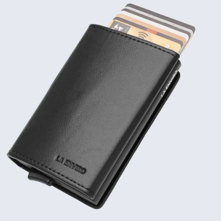 LA ENVIRO Leura 2.0 Unisex RFID Blocking Vegan Leather Wallet - Black Minimalist Bifold Wallet for Men & Women