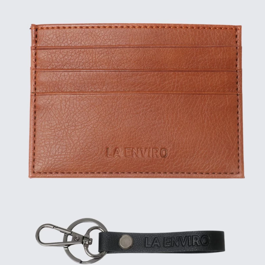LA ENVIRO Unisex Brown Leather Card Holder – Slim RFID Blocking Wallet for Men & Women