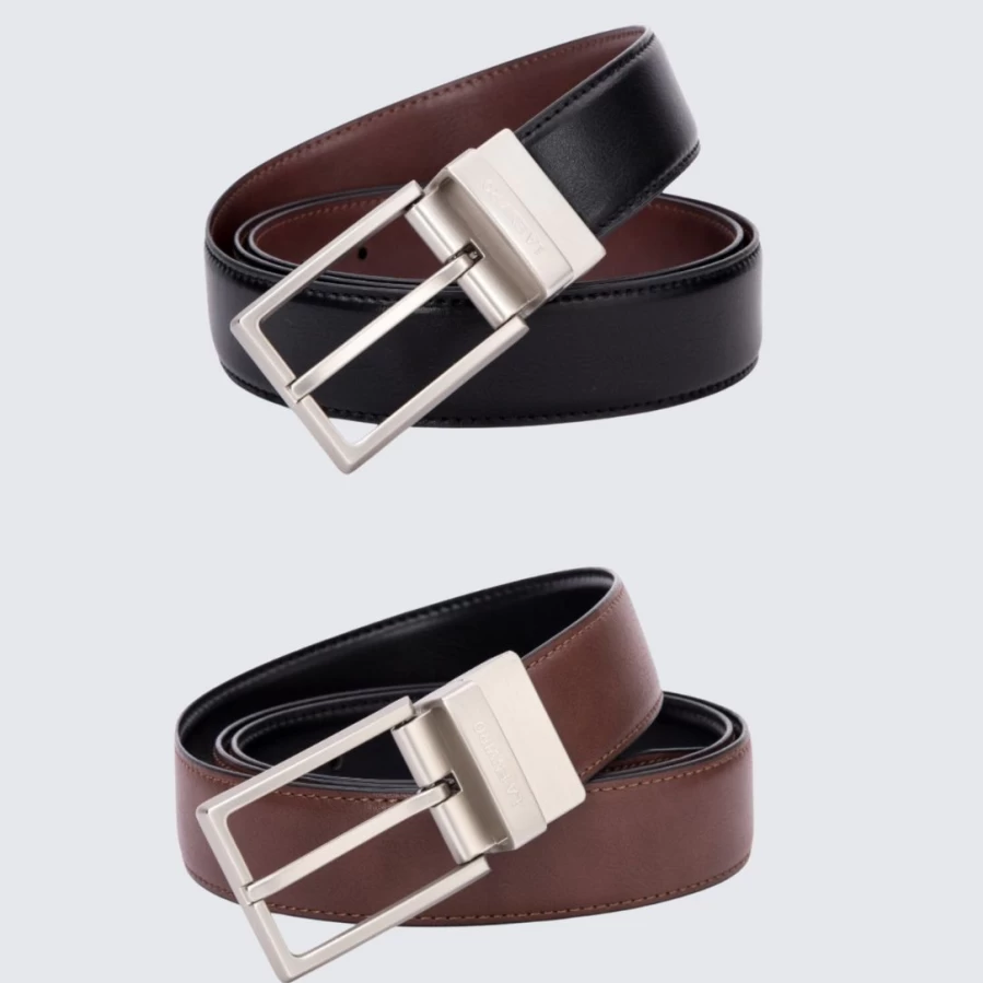 LA ENVIRO Reversible Leather Belt for Men - Dual Side Black & Brown - Ezra Classic Design