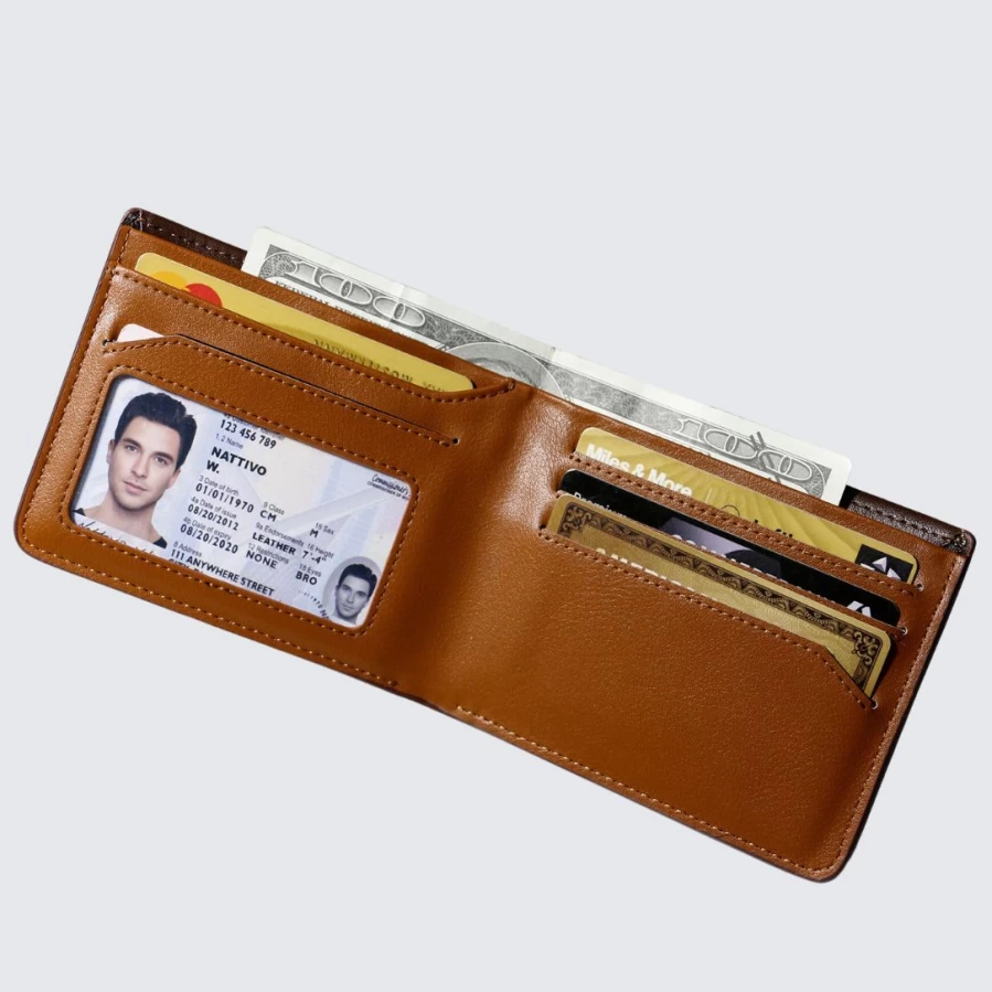 LA ENVIRO Newtown Genuine Leather Brown Wallet for Men - RFID Blocking Bifold Minimalist Card Holder