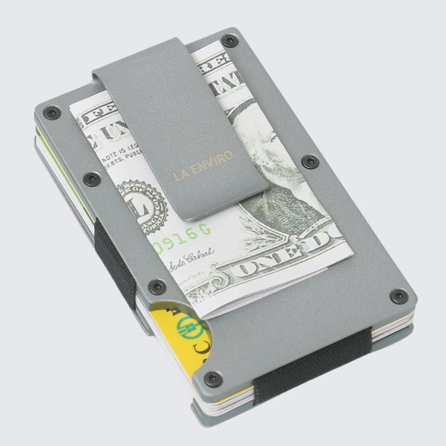 LA ENVIRO Slim Grey Metal Wallet - Minimalist RFID Blocking Card Holder for Men & Women