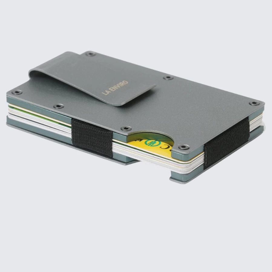 LA ENVIRO Slim Grey Metal Wallet - Minimalist RFID Blocking Card Holder for Men & Women