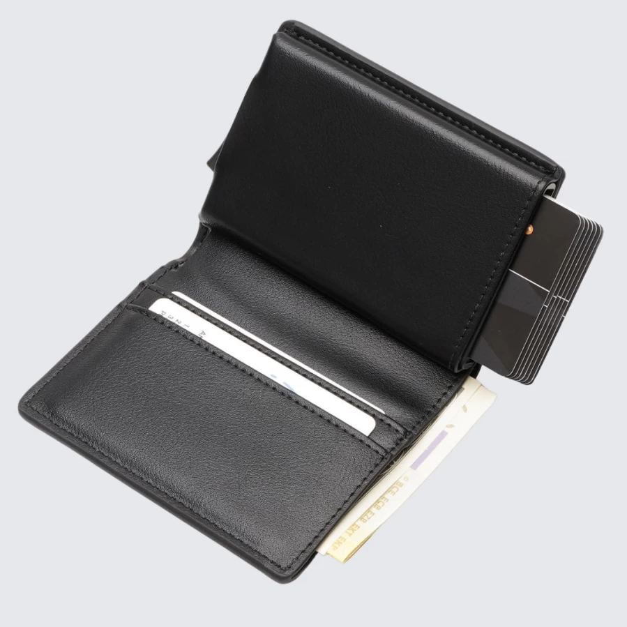LA ENVIRO Stanley Black Genuine Leather Wallet for Men - Slim RFID Blocking Bifold Card Holder