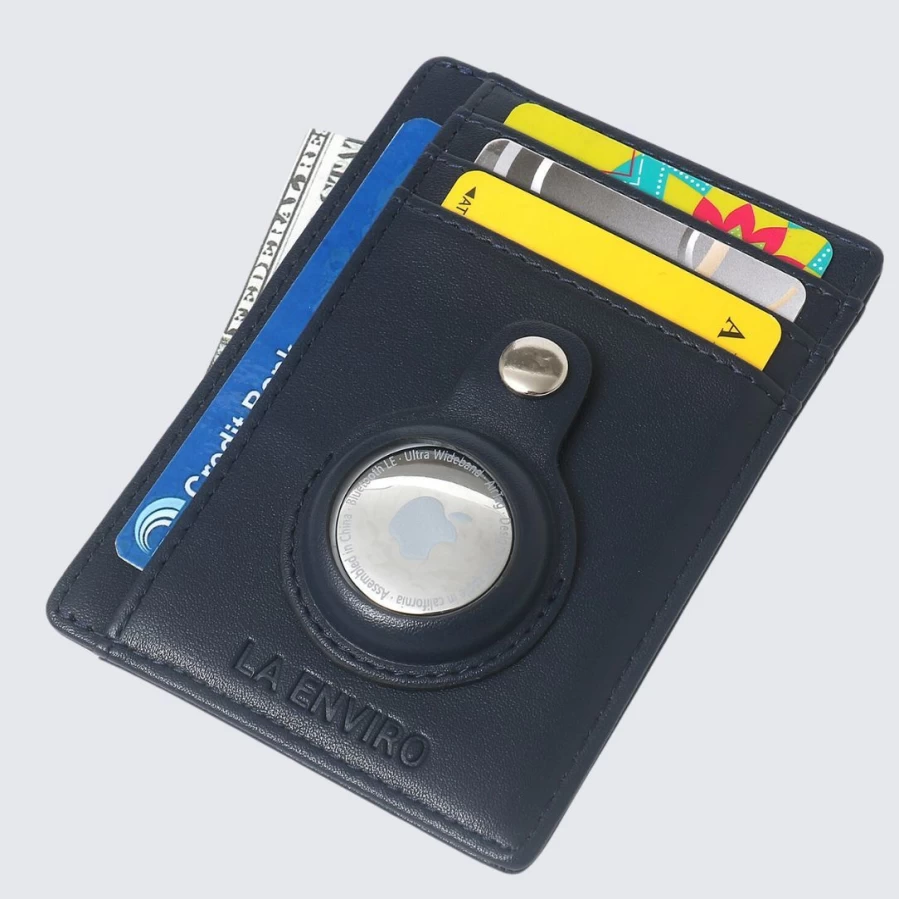 LA ENVIRO Airtag Card Holder - Slim RFID Blocking Wallet for iPhone | Secure & Stylish Blue Tracking Accessory
