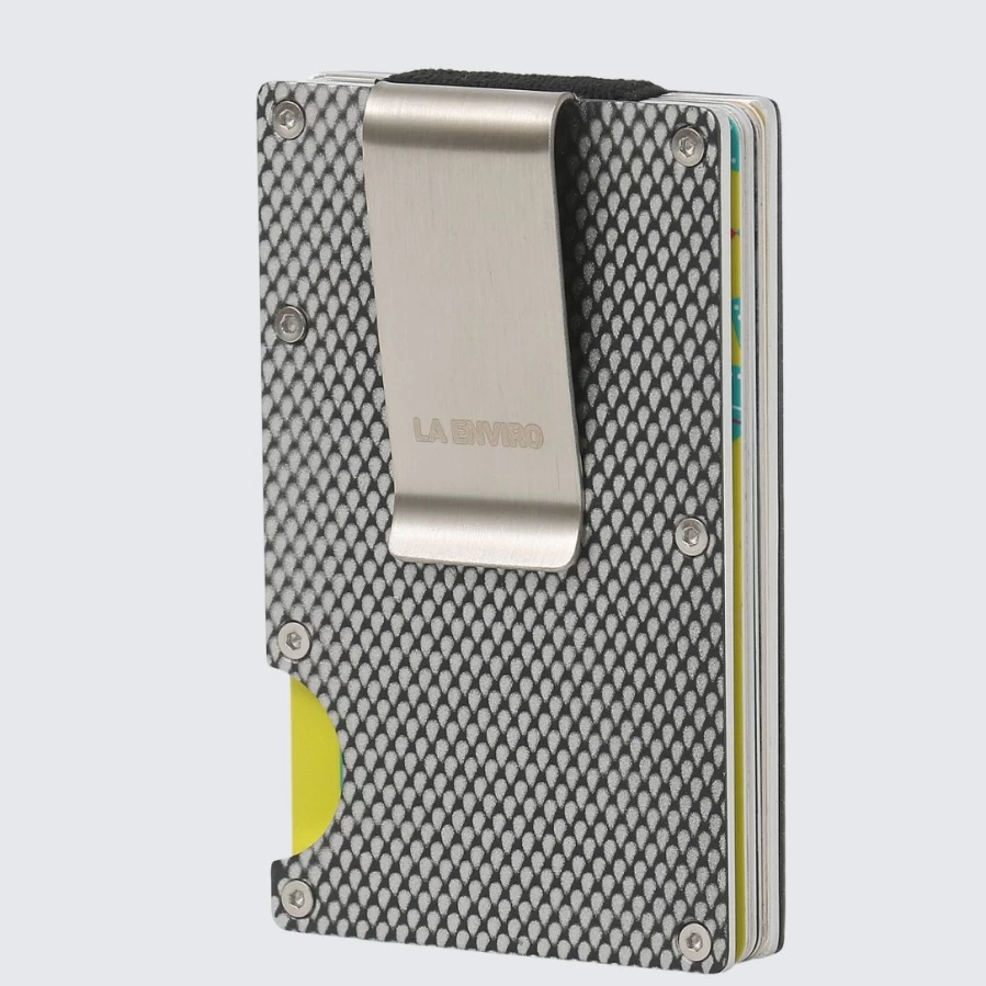 LA ENVIRO Silver Metal Carbon Fiber Wallet – Slim RFID Blocking Men's Wallet
