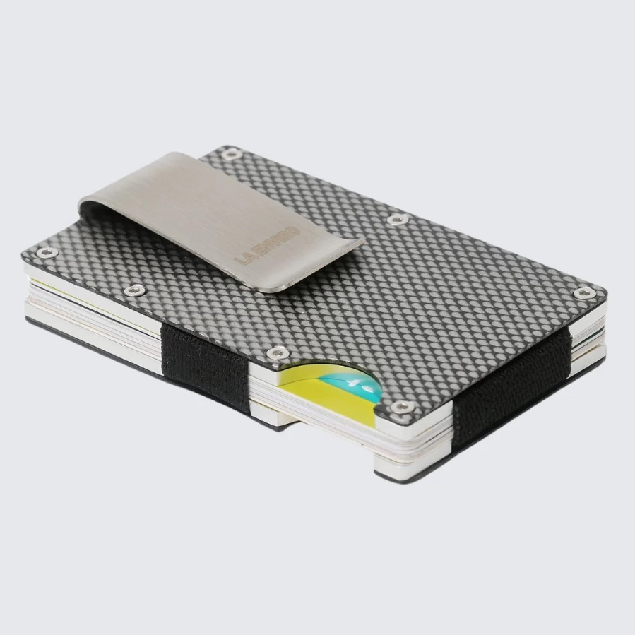 LA ENVIRO Silver Metal Carbon Fiber Wallet – Slim RFID Blocking Men's Wallet