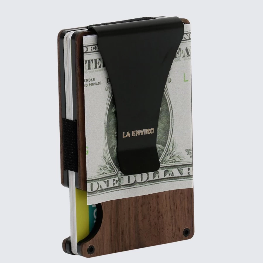 LA ENVIRO Walnut Wooden Wallet – Eco-Friendly Slim RFID Blocking Minimalist Wallet
