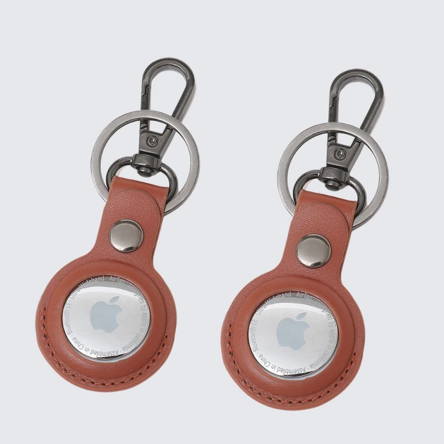 LA ENVIRO Tilba Airtag Keychain Holder – 2 Pack, Premium Tan Leather Key Ring for Apple AirTag