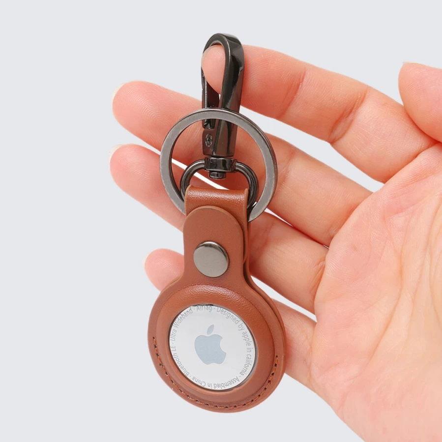LA ENVIRO Tilba Airtag Keychain Holder – 2 Pack, Premium Tan Leather Key Ring for Apple AirTag