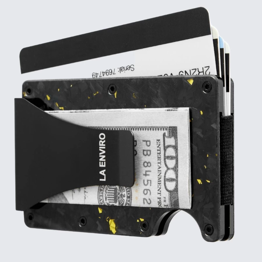 LA ENVIRO Forged Carbon Fiber Wallet with Gloss Gold Finish – Luxury Slim RFID Blocking Men's Wallet
