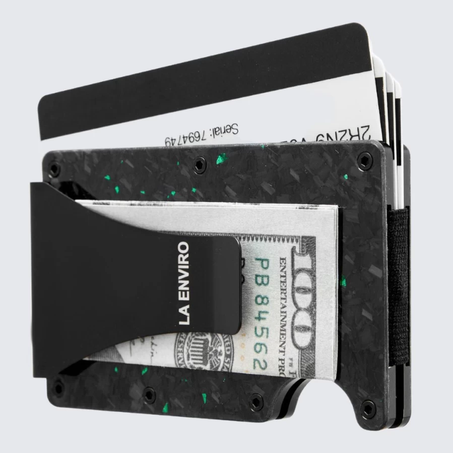 LA ENVIRO Forged Carbon Fiber Wallet - Gloss Green Luxury Men's Bifold