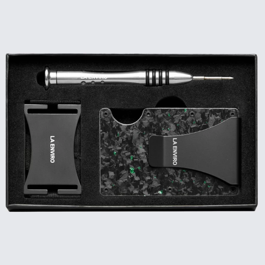 LA ENVIRO Forged Carbon Fiber Wallet - Gloss Green Luxury Men's Bifold