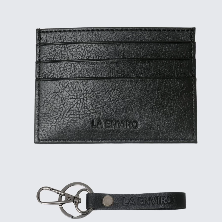 LA ENVIRO Unisex Black Leather Card Holder Wallet - Slim RFID Blocking Minimalist Design